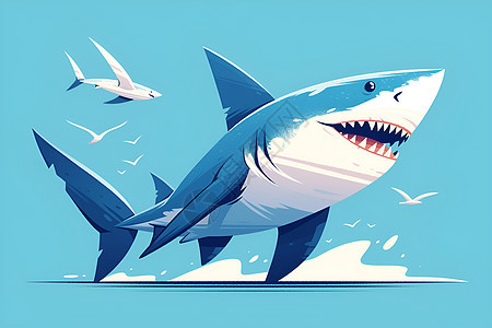 平面鲨鱼插画图片