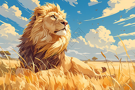 微风的狮子插画图片