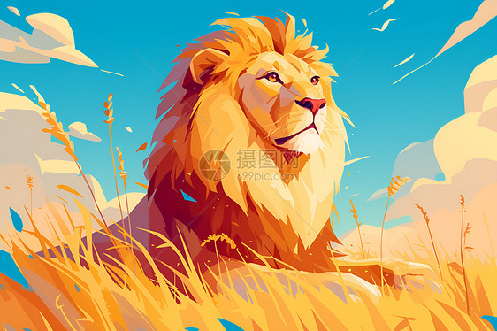 草原上雄狮的坐姿图片
