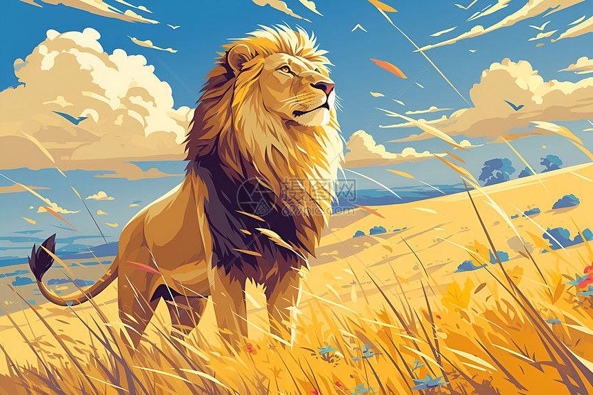 草原上狮子傲立图片