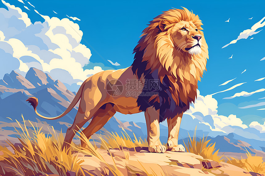 草原之王狮子的插画图片