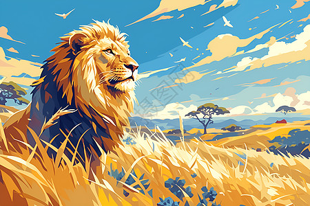 非洲平原上一只狮子图片