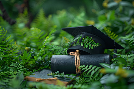 学士帽毕业帽与书籍背景