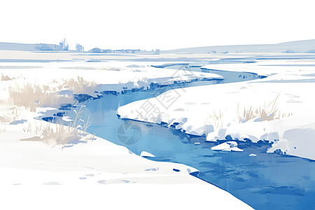 冰封河流的寒冬之景图片