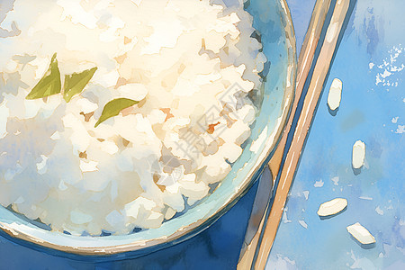 文艺水彩画白米饭图片