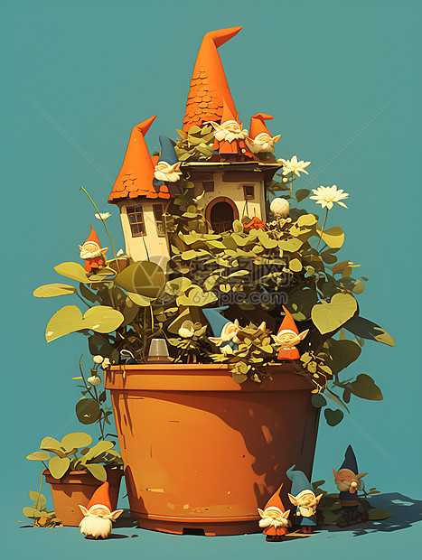 花盆中的小房子图片