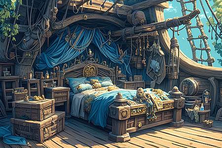 海盗船上的房间插画图片