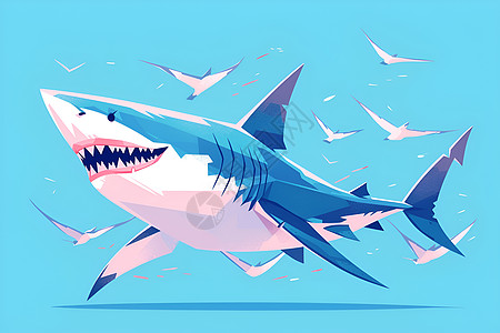蔚蓝天空下的鲨鱼图片