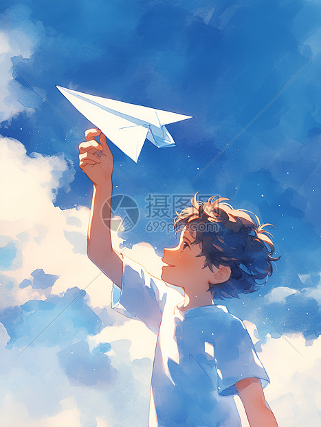 快乐男孩放飞纸飞机图片