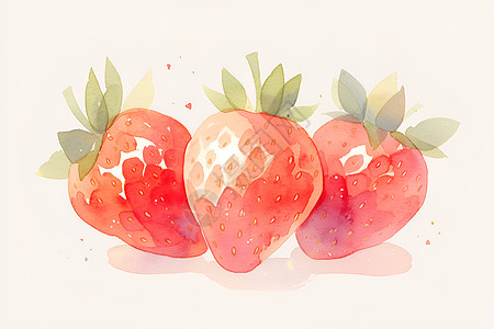 三颗草莓的水彩静物画图片