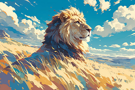 草原上威武的狮子背景图片