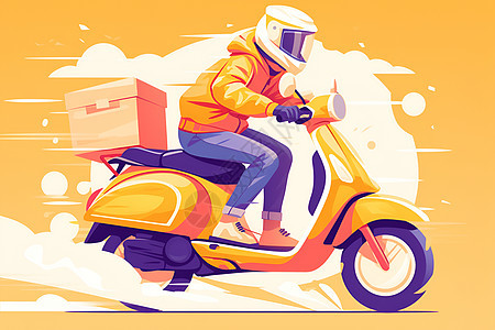 速递员骑着黄色摩托车图片