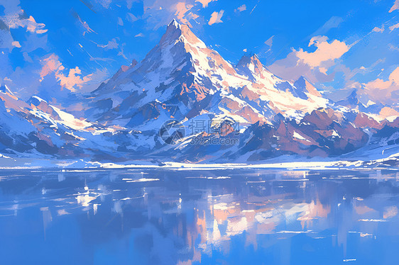 雪山与湖泊的美景图片