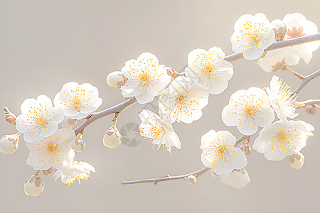树枝上的白色梅花图片