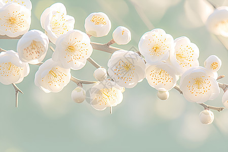 白花绽放的梅花背景图片