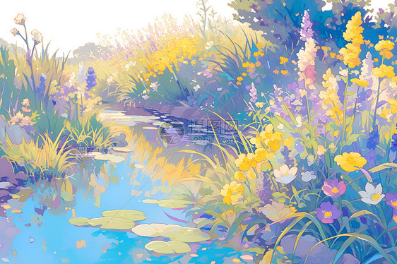 溪流畔的野花图片