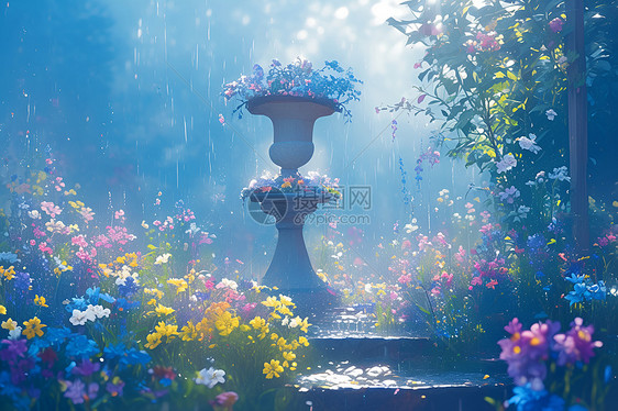 雨水洒落的花朵图片