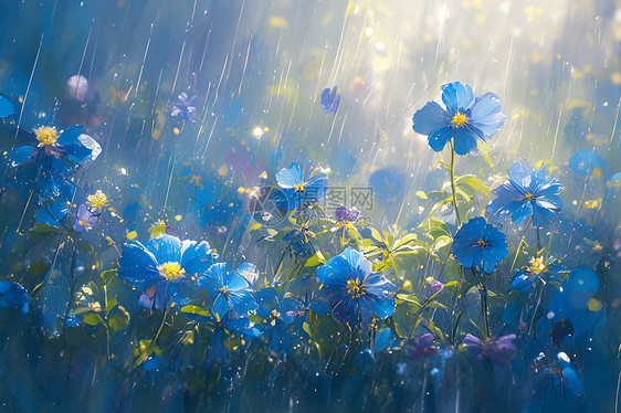 雨后花园中的鲜花拼图片