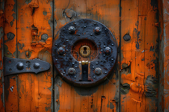 古朴的门和锁图片