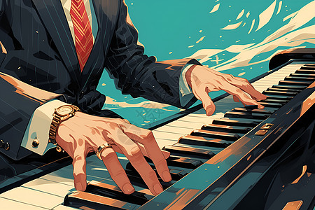 键盘敲击钢琴音乐家插画
