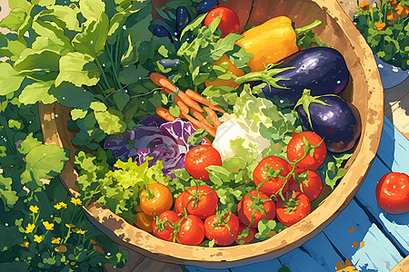 酿茄子一篮蔬菜插画