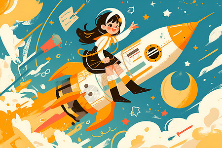 女孩乘坐火箭图片