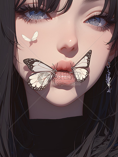 女子脸上的蝴蝶图片