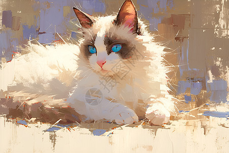 可爱的白猫油画图片