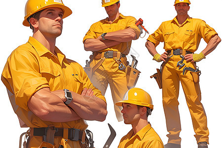 戴着黄色安全帽的工人插图图片