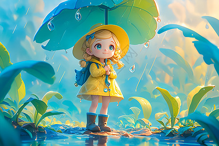 雨节中的可爱小女孩图片