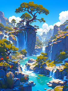 山林的飞瀑流泉图片