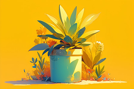 一盆植物插图图片