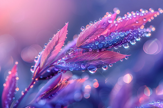 紫色枝叶上的水滴图片