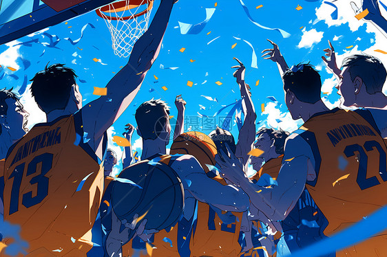 篮球队夺冠庆祝图片
