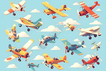 五彩斑斓的飞机群图片