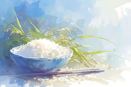一个碗盛放着白米饭图片