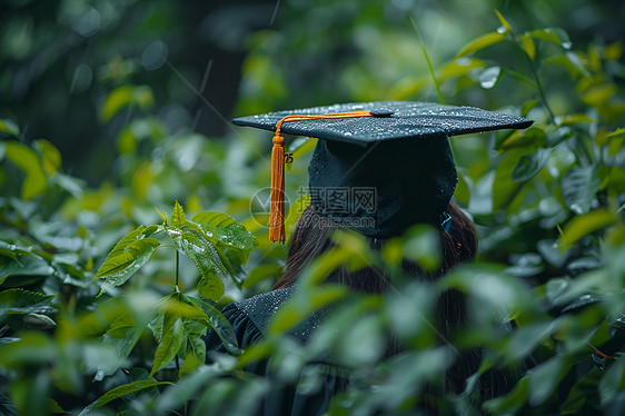 植物中的毕业帽和证书图片