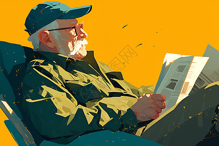 老人专注地读着报纸图片