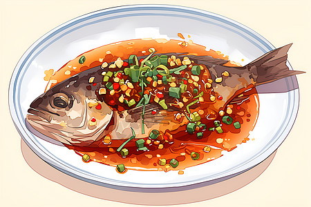 中式烹饪鱼海鱼煎鱼高清图片