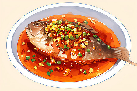 中国美食的辣椒蒸鱼图片