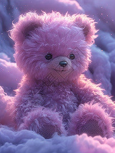 紫色的泰迪熊坐在云上图片