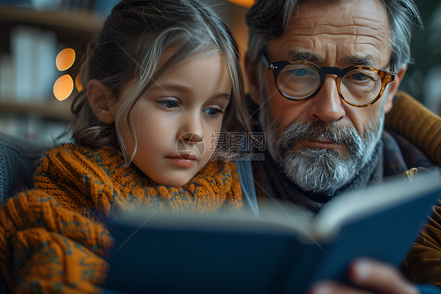 父女幸福阅读图片