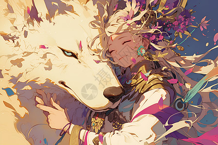 女孩和白狼背景图片