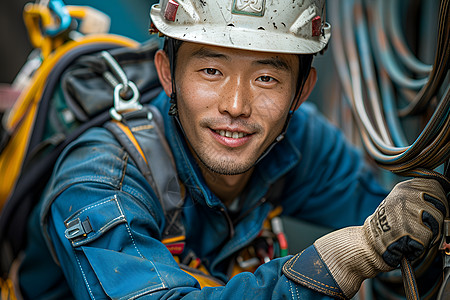 阳光下的快乐工人高清图片