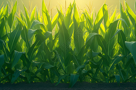 阳光下闪烁绿色光芒的玉米叶高清图片