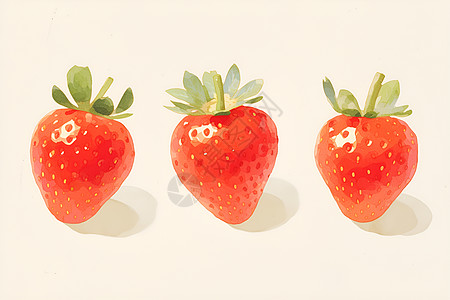 生动逼真的三颗水彩草莓图片
