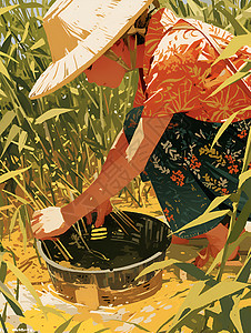 稻田中的女人背景图片