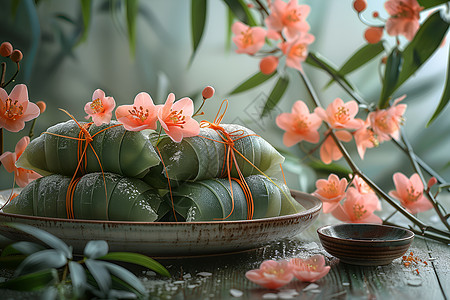 精美的粽子和花朵图片