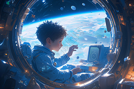 飞船中的少年宇航员背景图片