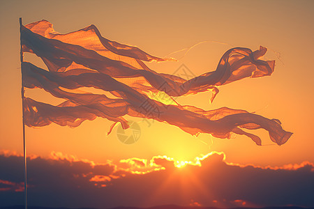 夕阳下飘舞的旗帜图片